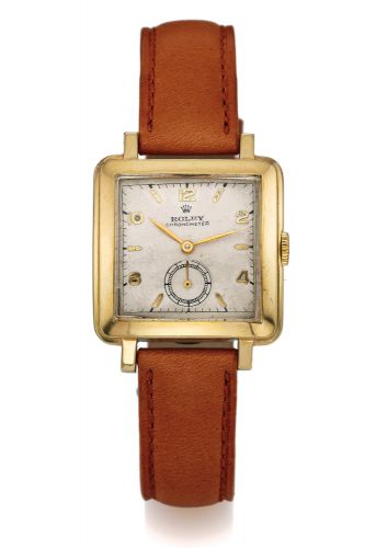 ROLEX REF 4645 STEEL & YELLOW GOLD.Rolex, Chronometer, case No. 682184, Ref. 4645..Made in the late1940's..Fine and rare, square, self-winding, stainless steel.and gold wristwatch.