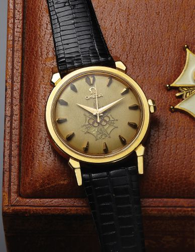 OMEGA REF. 2850 OLYMPIC SEAMASTER YELLOW GOLD.Omega, Seamaster XVI, movement No. 14740834, case No. 11425334, Ref. 2850 SC. Made for.the XVI Olympic Games in 1956 in Melbourne..Fine and rare, center seconds, self-winding, water-resistant, 18K yellow gold 