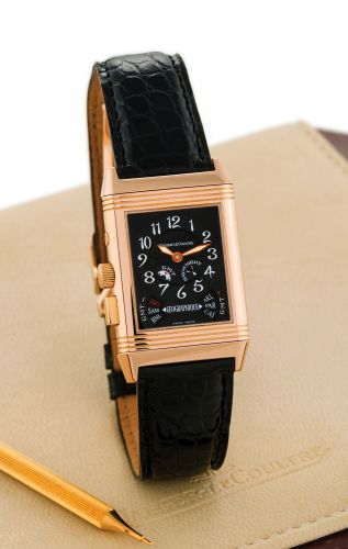 JAEGER-LECOULTRE REF. 270.2.58 REVERSO.GEÓGRAPHIQUE PINK GOLD.Jaeger-LeCoultre, 'Reverso Geógraphique', No. 486/500, Ref. 270.2.58..Made in a limited edition of 500 examples in 1999..Very fine and rare, manual winding, world-time, rectangular, two-time-.z