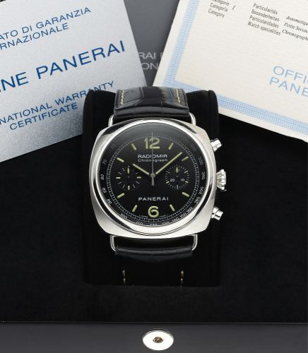PANERAI PAM 288 REF. 6715 RADIOMIR.CHRONOGRAPH AUTOMATIC STEEL.Panerai, Radiomir Chronograph, No. M 065/600, case No. PB.0601192, Ref. OP 6715. Made in a limited edition of 600 examples.in 2010..Very fine, large, cushion-shaped, self-winding, water resist