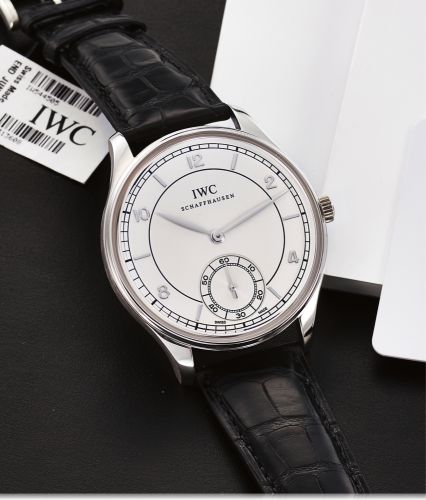 IWC REF. 5445 PORTUGUESE PLATINUM.International Watch Co., Schaffhausen, No. 3029958, case No. 3313608, limited No. 78/500.Ref. 5445 - 05. Made in a limited edition of 500 pieces in 2008 to commemorate the 140th.Anniversary of IWC..Very fine and rare, han