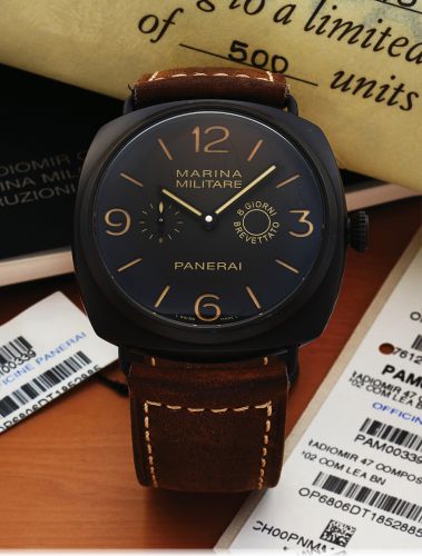 PANERAI PAM 339 REF. OP 6806 8-DAY RADIOMIR COMPOSITE.Panerai, Marina Militare, Composite Radiomir 8-Day Brevettato, No. M 0757/1500, Ref. OP 6806. Made in a limited.edition of 1500 pieces in 2010..Very fine, large, cushion-shaped, water-resistant, 8 day 
