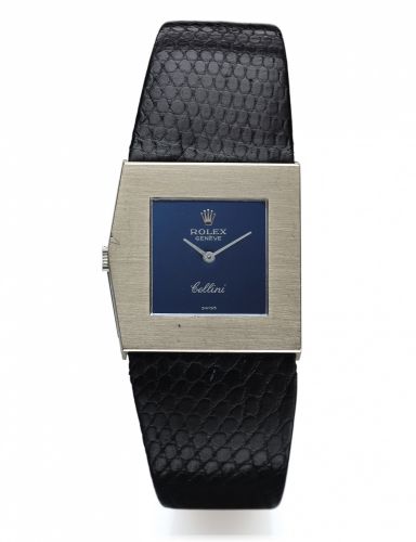 ROLEX REF 4017 CELLINI WHITE GOLD.Rolex Cellini, case No. 3477698, Ref. 4017/6. Made in the 1970's..Fine and unusual, asymmetrical, 18K white gold wristwatch.