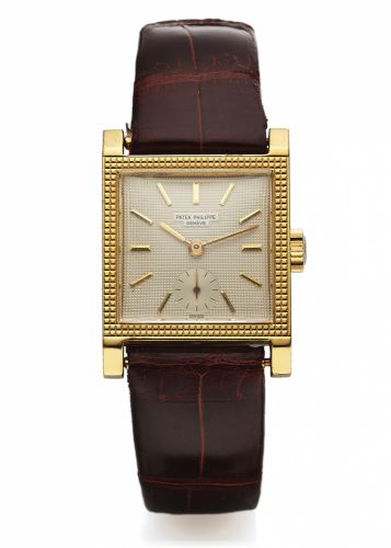 PATEK PHILIPPE REF. 2496 YELLOW GOLD.Patek Philippe, Genève, No. 749605, case No. 517085.Ref. 2496. Made in 1958, sold July 7th, 1959..Very fine and rare, square, 18K yellow gold wristwatch..Accompanied by the Extract from the Archives.