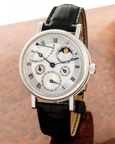 BREGUET - PERPETUAL CALENDAR - REPEATER.Breguet, No. 2975, movement No. 6101, Ref. 5447. Made circa.2006..Extremely fine and rare, astronomic, minute-repeating, platinum.wristwatch with perpetual calendar, retrograde months.phases and age of the moon and 