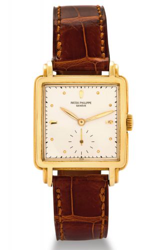 PATEK PHILIPPE REF 2436 YELLOW GOLD.Patek Philippe & Cie, Genève, No. 956856, case No..668447, Ref. 2436. Made circa 1950..Very fine, carré galbé, 18K yellow gold gentleman's.wristwatch..Dial, case and movement signed.