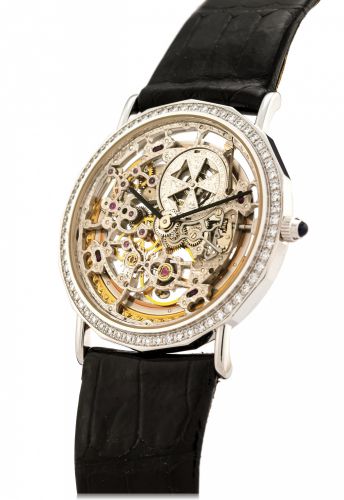 VACHERON & CONSTANTIN.DIAMOND SQUELETTE & WHITE GOLD.Vacheron & Constantin, Genève, movement No. 800222, case No. 706120, Ref. 43502/2. Made circa 1990..Very fine, thin, self-winding, diamond-set 18K white gold.skeletonized wristwatch with an 18K white go