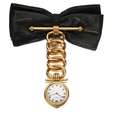 PATEK PHILIPPE REF. 4762.LEATHER BOW YELLOW GOLD.Patek Philippe & Co., Genève, No. 1607226, case No. 2870537.Ref. 4762. Made in a limited edition of 50 pieces for the 150th.Anniversary of Patek Philippe in 1989..Very fine and unusual, 18K yellow gold and 
