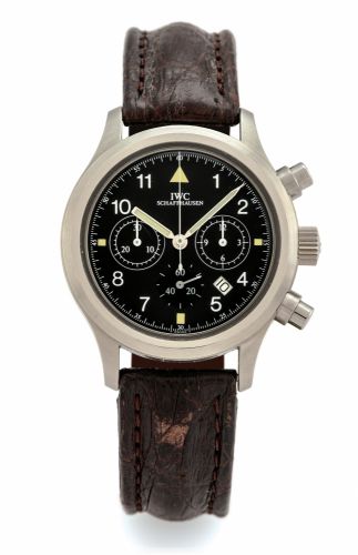 IWC REF. 3740 FLIEGER CHRONOGRAPH STEEL.International Watch Co., Schaffhausen, Der.Fliegerchronograph, case No. 2457239, Ref. 3740. Made.circa 2000s..Fine, water-resistant, stainless steel quartz wristwatch with round button chronograph, date and a stainl