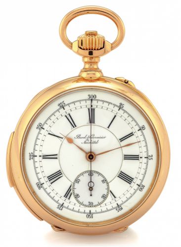 BOREL & COURVOISIER MINUTE REPEATER.CHRONOGRAPH PINK GOLD.Borel & Courvoisier, Neuchatel, No. 69949. Made circa 1880..Fine 18K pink gold, minute-repeating, keyless pocket watch.with chronograph.