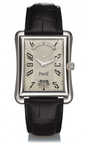 PIAGET REF. 10108 EMPERADOR.RETROGRADE SECONDS WHITE GOLD.Piaget, Emperador, case No. 921709, Ref. P 10108. Made circa 2004..Fine, rectangular flared, water-resistant, self-winding, 18K white.gold wristwatch with retrograde seconds, date and an 18K white.
