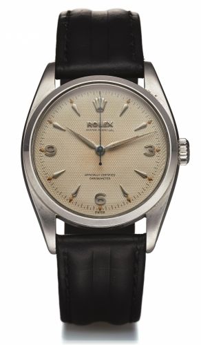 ROLEX REF. 6352 HONEYCOMB DIAL STEEL.Rolex, Oyster Perpetual, Officially Certified Chronometer.case No. 28615, Ref. 6352/6350. Made in 1954..Fine, center seconds, self-winding, water-resistant.stainless steel wristwatch..Dial, case and movement signed.