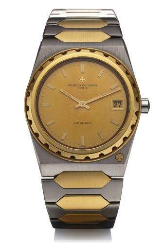 VACHERON & CONSTANTIN 222.AUTOMATIC STEEL & GOLD.Vacheron Constantin, Genève, 222, case No. 549173.Ref. 60001. Made in the 1980s..Fine, tonneau-shaped, self-winding, water-resistant.stainless steel and 18K yellow gold wristwatch with.date and stainless st