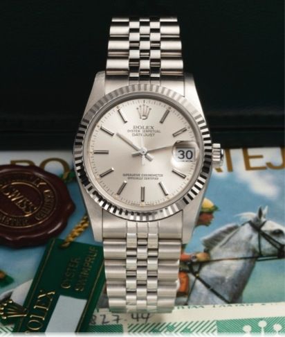 ROLEX REF. 68274 MID-SIZE DATEJUST.STEEL & WHITE GOLD (NEW, OLD STOCK).Rolex, Oyster Perpetual, Datejust, case No. L469636, Ref. 68274..Made in 1989..Fine, center seconds, self-winding, water-resistant, stainless steel.and 18K white gold mid-size Chronome