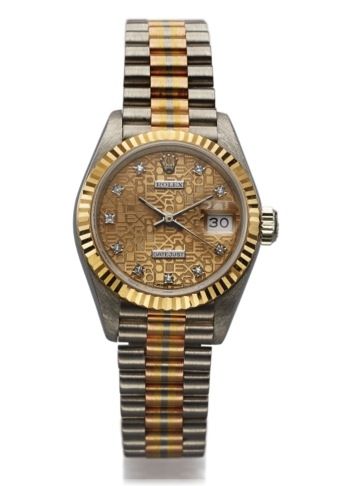 ROLEX REF. 69179 LADY DATEJUST TRIDOR.Rolex, Oyster Perpetual Datejust - Tridor, Superlative.Chronometer Officially Certified, case No. L704573, Ref. 69179 B..Made circa 1990..Very fine and extremely rare, center seconds, self-winding.water-resistant, 18K