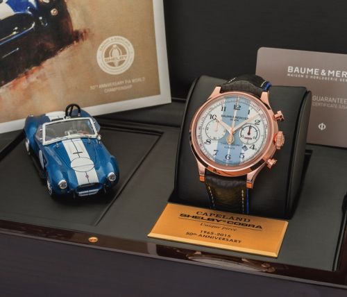 BAUME & MERCIER, CAPELAND SHELBY COBRA.UNIQUE PIECE RED GOLD FLYBACK CHRONOGRAPH.Baume & Mercier, Capeland Shelby Cobra, case No. 5141954, Ref. MOA 10255. Made to.support the work of the CARROLL SHELBY FOUNDATION as a Unique Timepiece in 2015..Very fine a