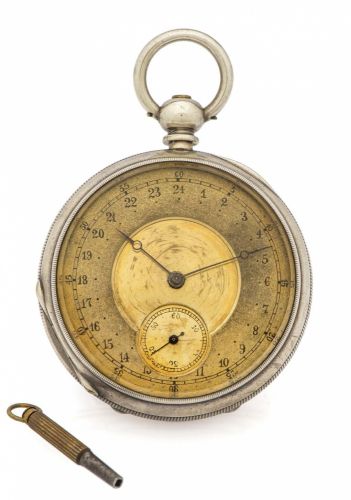 BOREL & COURVOISIER POCKET WATCH 24-HOUR DIAL SILVER A fine and rare manual-winding silver pocket watch with 24-hour dial.