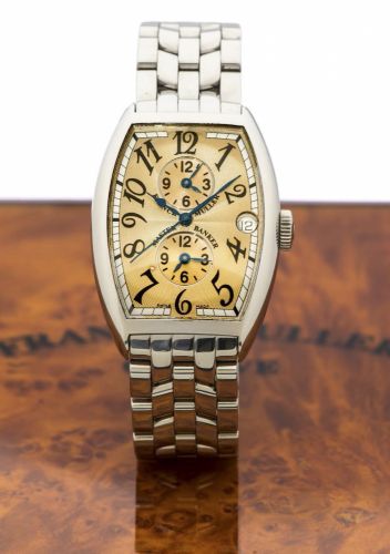 FRANCK MULLER MASTER BANKER REF. 5850MB STEEL A fine self-winding stainless steel wristwatch with 3 time zones and date.