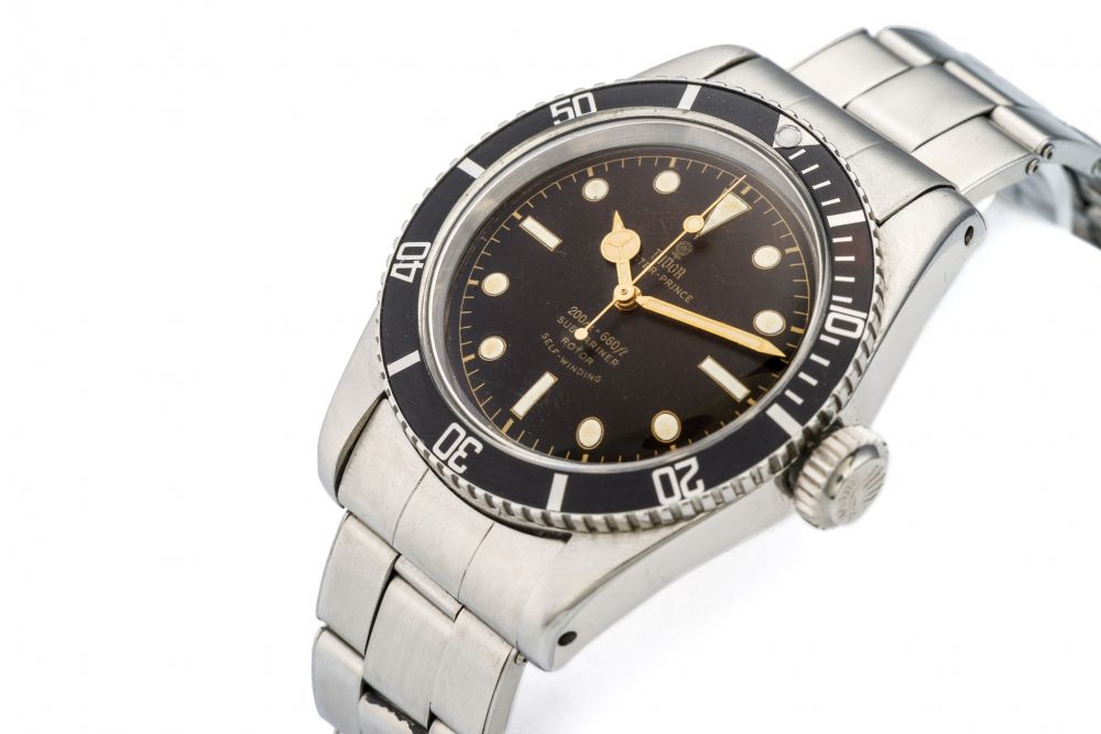 TUDOR, REF. 7924, SUBMARINER BIG CROWN TROPICAL. A fine and very rare, stainless steel, self winding diver's wristwatch with Tropical dial.