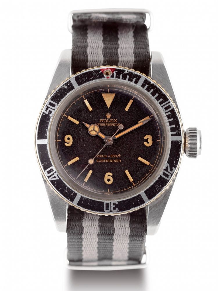 ROLEX REF. 5510 - RE-PRINTED EXPLORER DIAL Fine and very rare, center seconds, self-winding, water-resistant, stainless steel diver's wristwatch with bidirectional revolving black bezel, large 8 mm. winding crown. CADRAN EXPLORER, très belle et rare montr