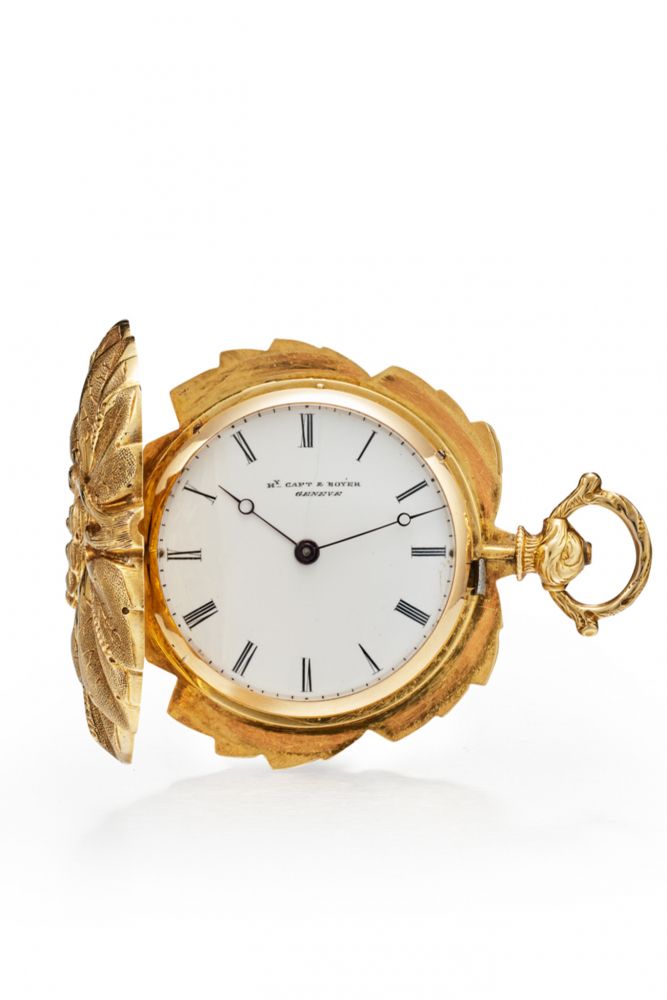 CAPT & BOYER FORM WATCH IN THE SHAPE OF A VINE LEAF. 18K YELLOW GOLD