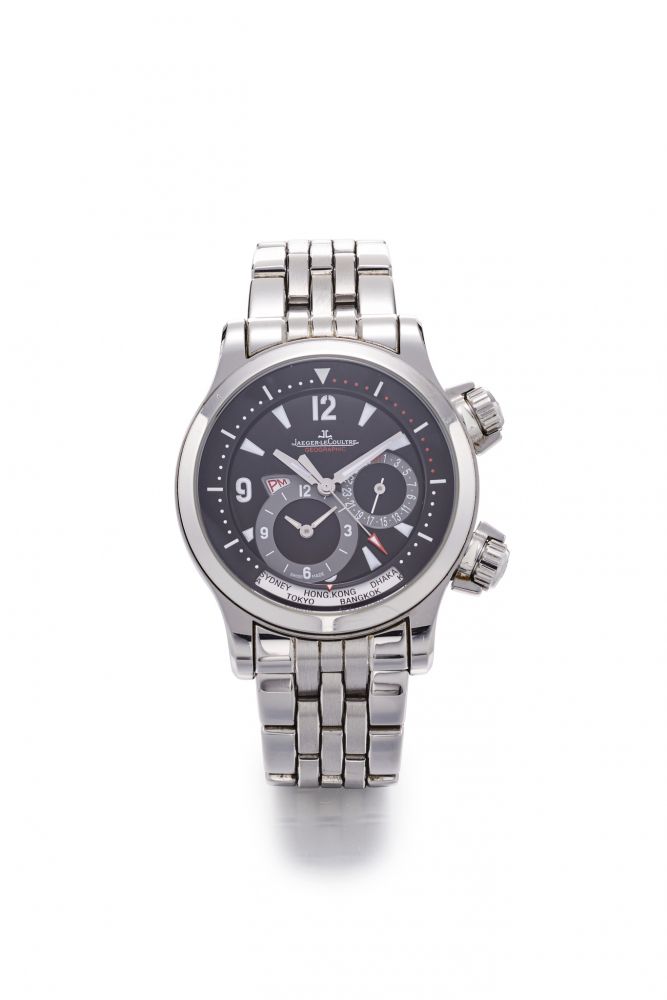 JAEGER-LECOULTRE MASTER COMPRESSOR GEOGRAPHIC TWO TIME ZONE STEEL AUTOMATIC