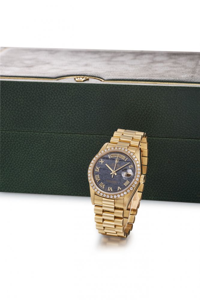 ROLEX REF 18348, DAY-DATE, FERRITE DIAL YELLOW GOLD AND DIAMOND