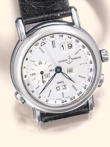 Ulysse Nardin, Locle, Suisse, San Marco Perpetual Calendar GMT, No. 170, Ref. 320-22. Produced circa 2000.Fine, center-seconds, self-winding, water-resistant to 100 meters, two time zone, 24-hour scale, 18K white gold gentleman's wristwatch with perpetual