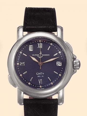 Ulysse Nardin, Locle, Suisse, San Marco GMT, No. 1896, Ref. 203.22. Produced circa 1995.Fine, center-seconds, self-winding, water-resistant, two time-zone, 24-hour second time zone, stainless steel gentleman