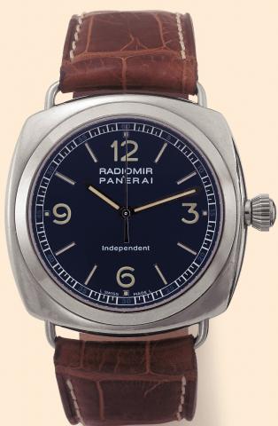 Officine Panerai,Radiomir, Independent, No. 66/160, Ref. OP 6551. Produced in a limited edition of 160 examples in the 1990s. Fine, cushion-shaped, center-seconds, water-resistant to 100 m., 18K white gold diving wristwatch with an 18K white gold Panerai 
