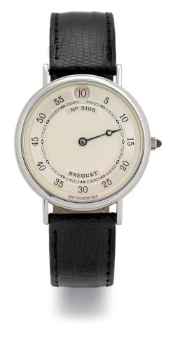 24-Hour Jump-Hour.Breguet, Heures sautantes, No. 5106, Ref. 3620. Made in the 1990s..Very fine and rare, jump-hour, self-winding, platinum gentleman's wristwatch with a Breguet platinum.buckle.
