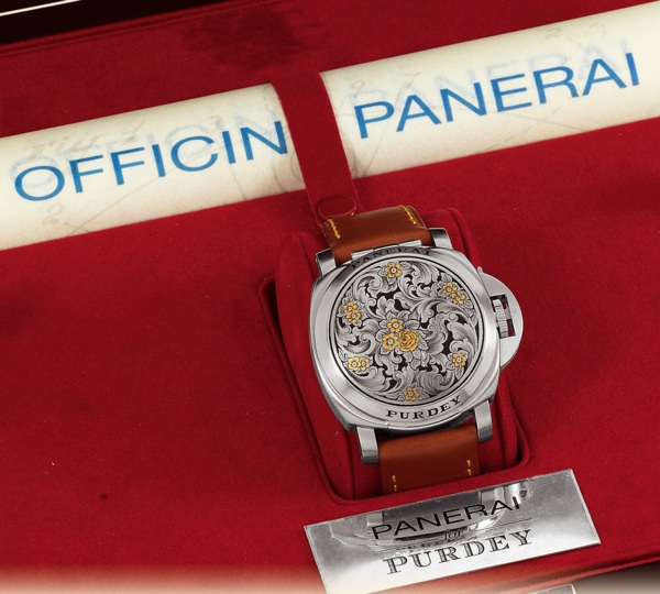 PAM 155 Panerai for Purdey.Officine Panerai, Firenze 1860, Luminor.Sealand, No. E 023/100, Ref. OP 6577..Made in a limited edition of 100 examples in 2002 for the.famous gun maker Purdey & Sons..Very fine and very rare, oversized, self-winding, water-resi