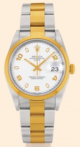 Ref. 15203 Date.Rolex, Oyster Perpetual, Date, Superlative.Chronometer Officially Certified, Ref..15203. Made circa 2000..Fine, tonneau shaped, center seconds, self-winding, waterresistant.stainless steel and gold gentleman