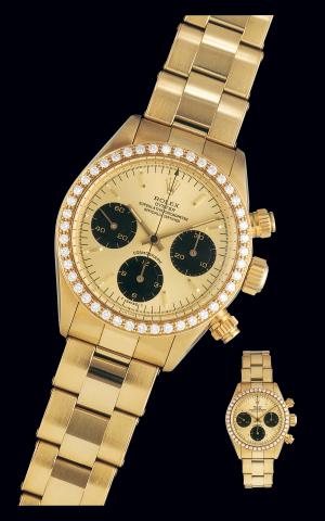 Ref. 6269, Cosmograph Diamond-Set.Rolex, Oyster, Superlative Chronometer Officially Certified, Cosmograph.Ref. 6269/6263. Case No. 9676142. Made in 1986..Very fine and very rare, water-resistant, tonneau-shaped, 18K yellow gold and diamond-set.gentleman's