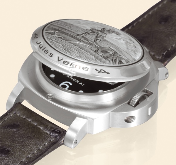 Panerai Jules Verne.Officine Panerai, Firenze 1860, Jules Verne Luminor Sealand, No. HO 74/100, Ref. OP 6638, engraving by.Purdey & Sons. Made in a limited edition of 100 examples in 2005 as a tribute to Jules Verne..Very fine and very rare, large, self-w