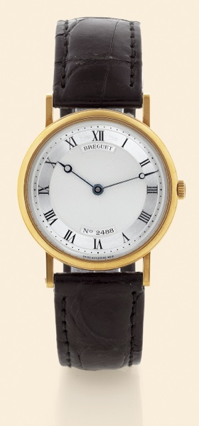 Classic Dress.Breguet, No. 2488.Ref. 3500. Made circa.2000..Fine, thin, 18K yellow gold gentleman's.wristwatch with an 18K yellow.gold Breguet buckle. Accompanied by a.fitted box and certificate.