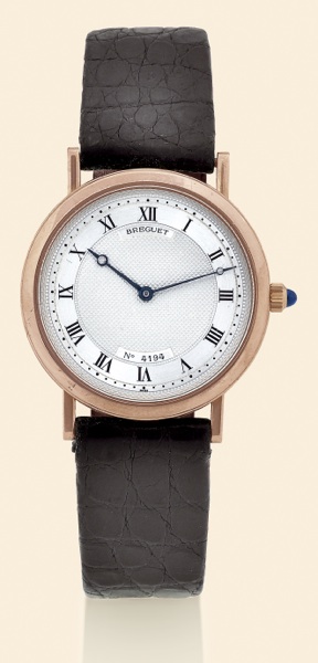 Classic Dress.Breguet, No. 4194.Ref. 3390. Made in.the 1990s..Fine and elegant, thin, self-winding.18K pink gold gentleman's wristwatch.with an 18K pink gold Breguet buckle..Accompanied by a fitted box and certificate.