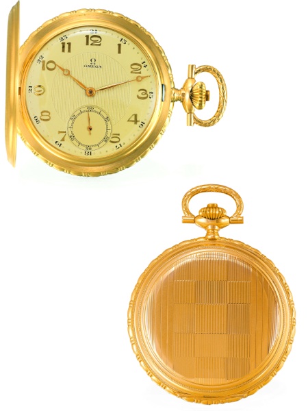 GEOMETRIC.Omega, Bienne & Geneva, No. 7315908, case No. 7582302, Ref. OK 655. Made in 1929.for the German market..Fine, rare and elegant, keyless, 14K gold hunting-cased Art Deco dress watch. This watch.is sold with box, Certificate of Authenticity and a 