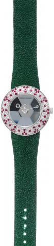 Four Seasons - Spring.Gerald Charles, Star Lady.35 Four Seasons _ Spring, No. 12..Made in a limited series of 12 pieces.circa 2006..Very fine, rare and elegant, 18K white gold.center seconds, diamond and ruby-set, waterresistant.quartz wristwatch with gre