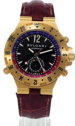 Diagono Professional GMT Aria.Bulgari, Automatic Chronometer.Officially Certified, GMT, Diagono Pro.No. L0723, Ref. GMT40GVD. Sold on February.21st, 2003..Fine, self-winding, water-resistant 18K.yellow gold wristwatch with center seconds.three-time-zones 