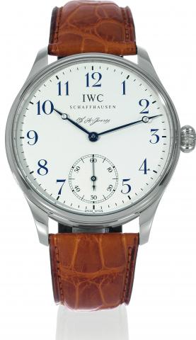 Portuguese F.A. Jones.International Watch Co., Schaffhausen, Portuguese F.A. Jones, No. 0022/3000, case No. 3069043, Ref. 5442..Made in a limited edition of 3000 examples in steel, 500 in platinum and 1000 in red gold, in honor of IWC