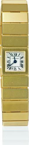 Tank-Lingot.Cartier, Tank-Lingot, case No. B001236, Ref. 1700 1..Made in 1993..Very fine, square, 18K yellow gold lady's quartz wristwatch with.an integral 18K yellow gold articulated Cartier bracelet with.18K yellow gold concealed double deployant clasp.