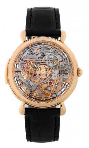 Complications Minute Repeater.Vacheron & Constantin, Geneve, Minute Repeater, No. 14, movement No. 812640, Ref. 30 R 1425. Made in the 1990s..Extremely fine and rare, skeletonized, 18K pink gold, minute repeating wristwatch with and 18K pink gold Vacheron