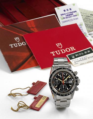Ref. 94200, Chrono Time.Tudor, Oyster-date.- Automatic - Chrono Time,.Ref. 94200, case made by.Rolex, Geneva. Made in.the 1990s..Fine, self-winding, water.resistant to 100 meters.stainless steel wristwatch with.round button chronograph.registers, tachomet