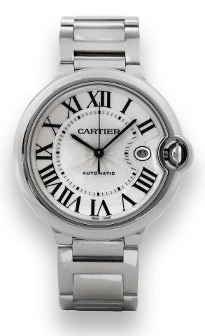 White Gold Ballon Bleu.Cartier, Ballon Bleu, Automatic, case No..121849LX, Ref. 3000. Made in 2006..Fine, large, self-winding, water-resistant, 18K white gold wristwatch.with date and an integrated 18K white gold Cartier.bracelet with double deployant cla