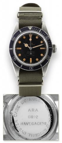 Big Crown Ref. 7924 Argentinian Navy.Tudor Submariner, 200m/660ft, Rotor Self-.Winding, Ref. 7924, case made by Rolex, Geneva. Made.in 1958..Fine center seconds, self-winding, water resistant to 200 m..stainless steel diver's wristwatch