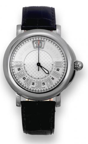 Retro Sport.G_rald Genta, Retro Sport,.case No. 98678, Ref. RSP. X. 10. Made.in the 2000s..Fine, jump hour, center seconds, selfwinding.water-resistant, stainless steel.wristwatch with retrograde minutes and.a stainless steel G_rald Genta buckle..To be so
