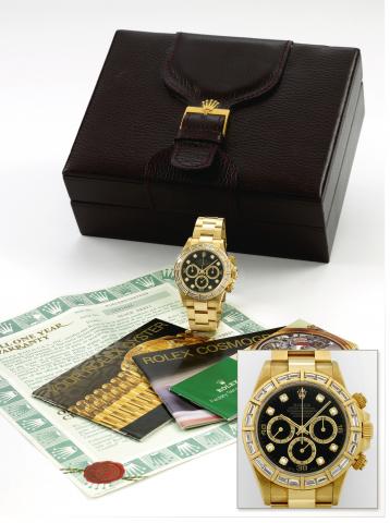 Ref. 16568, Yellow Gold & Diamonds Cosmograph Daytona.Rolex, Oyster Perpetual, Superlative Chronometer, Officially Certified, Cosmograph, Daytona, Ref. 16568. Made in.1996, sold April 27th, 1997..Very fine and rare, self-winding, water-resistant, 18K yell