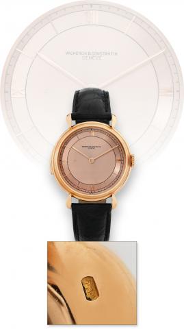 Vacheron Constantin Minute Repeater Ref. 4261.Vacheron & Constantin, Geneve, No. 439402, case No. 276211, completed.and sold in 1943..Extremely fine and rare, slim, elegant, minute-repeating, 18K pink gold wristwatch.with three-tone pink dial and tear-dro