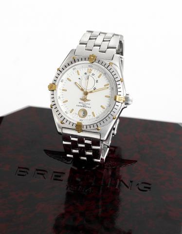 Breitling 1884 Experimentale.Breitling, 1884 Experimentale, case No. 81980.Ref. B14047. Made circa 1999..Rare and unusual, self-winding, water-resistant, stainless steel.and yellow gold wristwatch with center-seconds, date, powerreserve.indication and a B